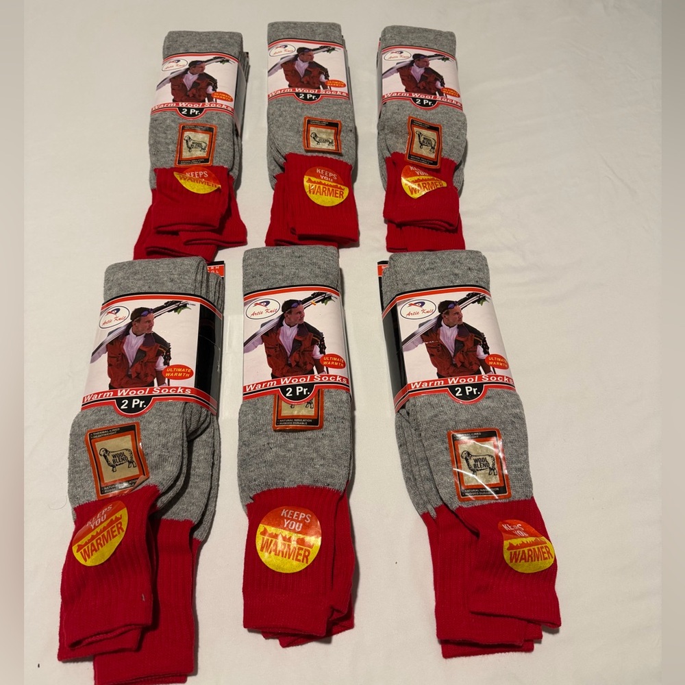 🔥TWO WARM WOOL BLEND BY ARTIE KNIT WINTER /SKIING SOCKS GREY/RED SIZE 10-15 NWT